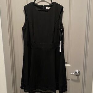 Calvin Klein Black Midi Dress | Size 20W | Sheer Hem | Timeless Elegance
